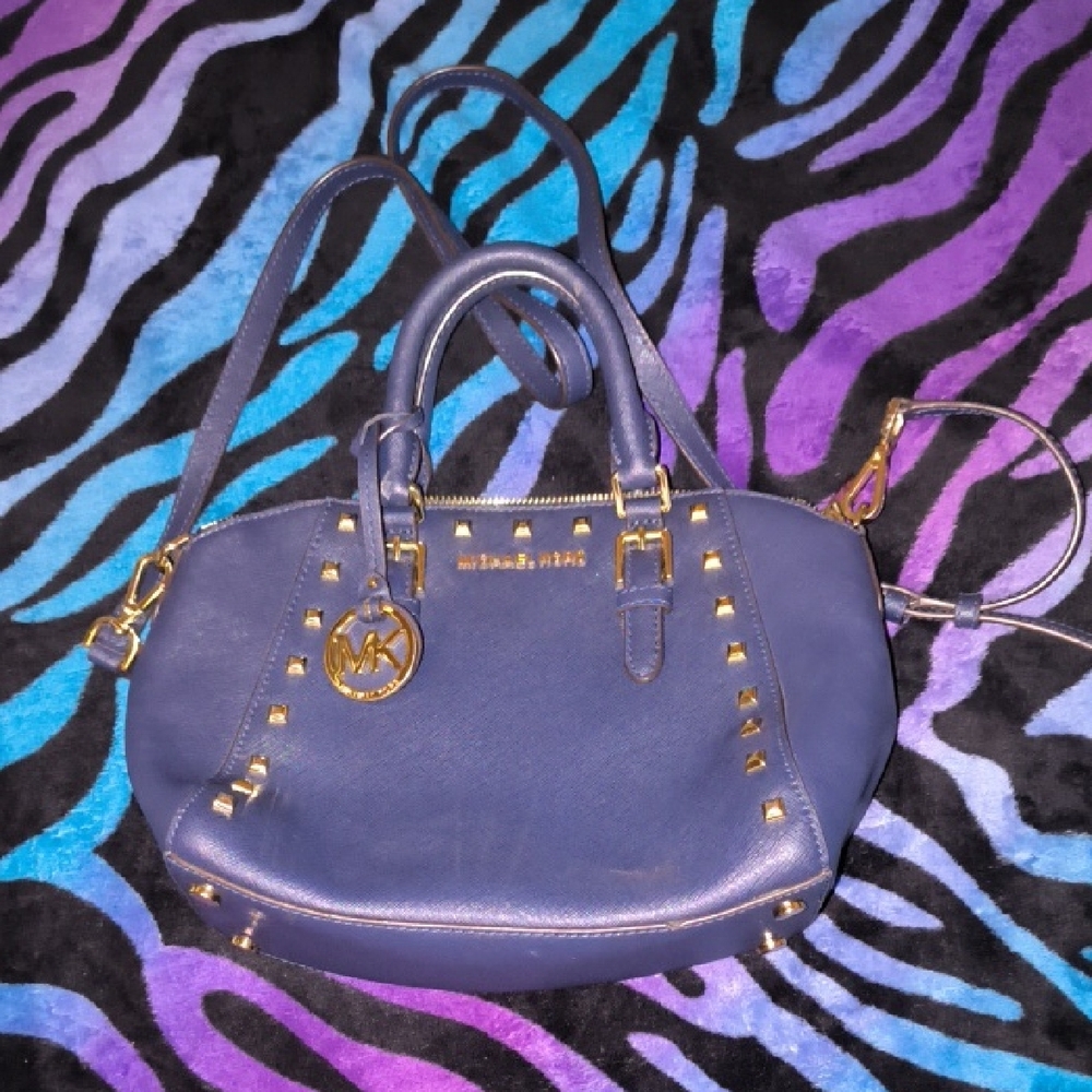 Michael Kors | Blue Satchel with Gold Accents